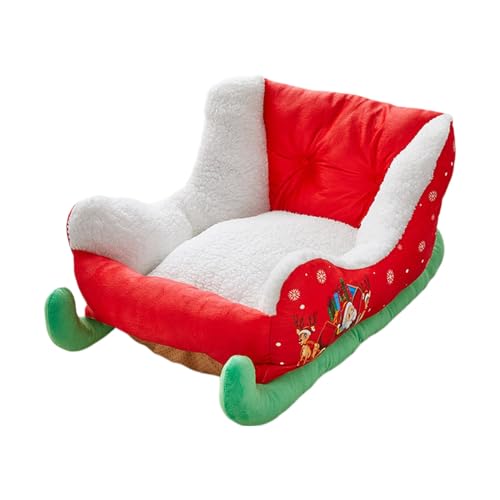 Interessantes rotes Weihnachtsbett für Katzen und Hunde, Schlittenbett, Sofa für drinnen und draußen, synthetisches Haustierbett mit Weihnachtsmotiv, ​​ Hundebett mit Seitenschutz ( Red, 63X45X33cm) von Fycakly