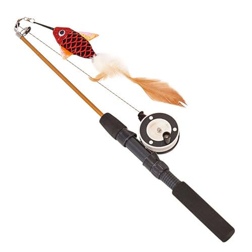 Katzen-Angelruten-Spielzeug, stabiler Katzen-Teasing-Stick, interaktives Spielzeug, einzigartige Stile, Angelrute ist zufällig, Angelrute teleskopisch, ausziehbar bis zu 72 cm Indoor (Black, 72cm) von Fycakly