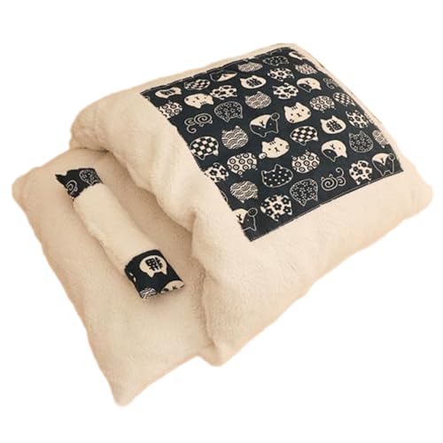 Katzenschlafsack, verdicktes Katzenbett, waschbar, weich, großer Katzensack, halbgeschlossener Haustierschlafsack für den Winter, für Hauskatzen und kleine ​​ Hundebett kleine ( Navy, One Size) von Fycakly