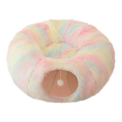 Katzentunnel Katzentunnel für Hauskatzen Katzentunnelbett mit Spielzeug und waschbaren Pads Multifunktionaler Katzen-Donut-Tunnelschlauch für Kaninchenwelpen Dicke Sitzkissen (85x26cm) von Fycakly