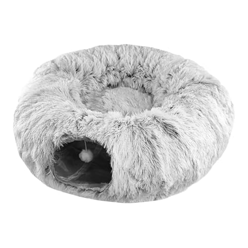 Katzentunnel Katzentunnel für Hauskatzen Katzentunnelbett mit Spielzeug und waschbaren Pads Multifunktionaler Katzen-Donut-Tunnelschlauch für Kaninchenwelpen Sitzpolster mit Bezug (Grey, 85x26cm) von Fycakly