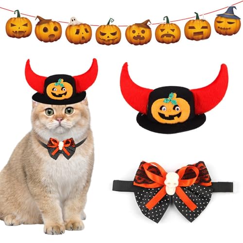 Kostüm für Hund Halloween-Kostüm-Set für Haustiere, Hexenhut mit Zubehör, süßes Urlaubs-Outfit für drinnen draußen, Party- (Red, 4.5cm) von Fycakly