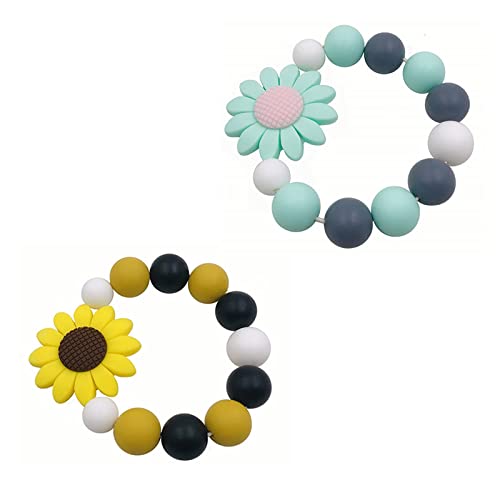 Sensorisches Kauarmband für Kleinkinder, Beißperlen, Armband für Jungen Mädchen, Silikon-, Sonnenblumen-Kauspielzeug Kleinkinder ​​ Spielzeugs Hunde mit (White, One Size) von Fycakly