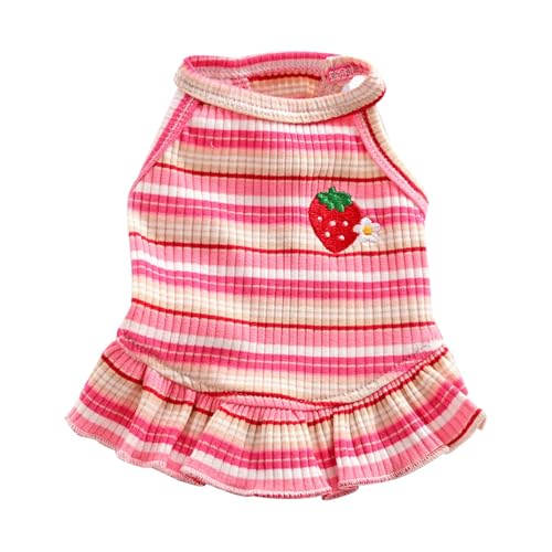 Shirts für Hunde Haustierkleidung für Hunde Katzen, Erdbeer-Streifenkleid, Sommer, weiches Polyester, bequem, für drinnen draußen (C, L) von Fycakly