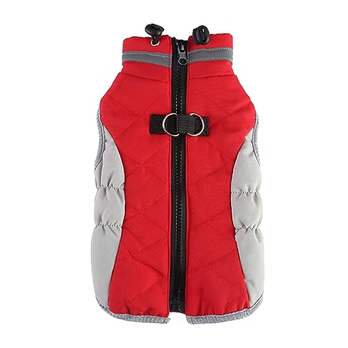 Shirts für Hunde Winter Baumwolle Gepolsterte Hundekleidung Brust Zurück Reißverschluss Jacke Haustier Kleidung Brust Zurück Traktion Set (Red, XXL) von Fycakly
