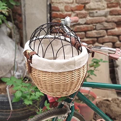 Fahrradkorb aus Korbgeflecht für Kleine Hunde, Katzen, Haustierträger, Vorderkorb mit Drahtgeflechtabdeckung (Holzfarbe) von Fydun