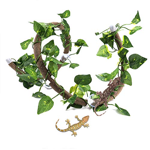 Fydun Gefälschte Reptilienblätter, Reptilien-Kletterzweig, Flexibler Dschungel, 1,9 M Rattan, 1 Ranke (Rattan + grüne Rettichblätter) von Fydun