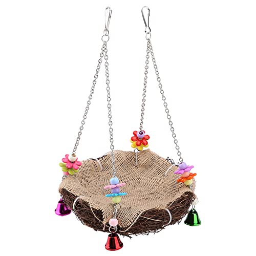 Fydun Rattan-Vogel-Hängende -Ornamente mit Glocken, Vogelschaukel, Stehende Barsch-Ornamente, Käfig-Hängematte für Familien (Groß) von Fydun