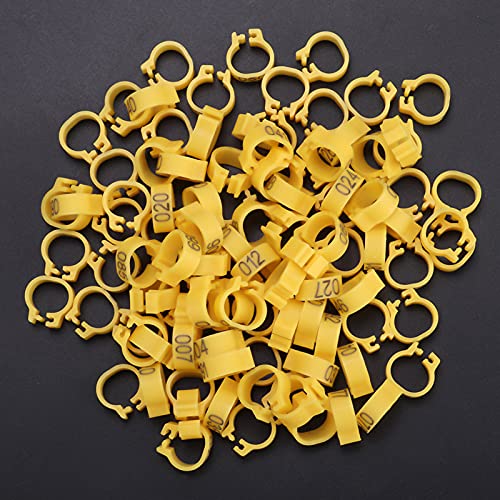 Fydun Vogelbänder für, 100 Stück, 8 Mm, 001–100, Nummerierte Kunststoff-Buchstaben, Vogelbeinbänder, Ringe (Gelb) von Fydun