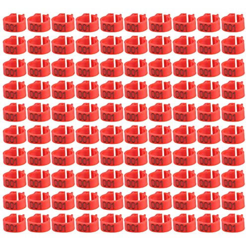 Fydun Vogelbänder für, 100 Stück, 8 Mm, 001–100, Nummerierte Kunststoff-Buchstaben, Vogelbeinbänder, Ringe (Rot) von Fydun