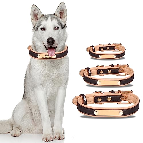 Hundehalsband aus Leder, Größe S/M/L, Rosa/Beige, personalisiertes Logo, mit gravierbarem Namensschild, DIY-Logo, Lasergravur, verstellbares Halsband für kleine und große Haustiere (Beige, L, 35,6 - Hundehalsband aus Leder, Größe S/M/L, Rosa/Beige, personalisiertes Logo, mit gravierbarem Namensschild, DIY-Logo, Lasergravur, verstellbares Halsband für kleine und große Haustiere (Beige, L, 35,6 - von Fyearfly