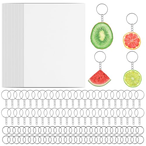 325 Stück Schrumpffolie Set Schlüsselanhänger Schrumpffolie Bedruckbar 100 Schlüsselanhänger 200 Offene Eisenringe 25 Shrinky Dink Paper für Anfänger DIY Enthusiasten von Fyeme