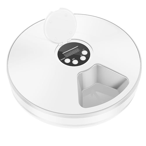 Futterautomat Katze Nassfutter mit 6 Fächer 30×30×6cm Automatischer Futterspender Timing Design Batteriebetrieben Nassfutterautomat für Katzen für Fütterung Katzen Hunden von Fyeme
