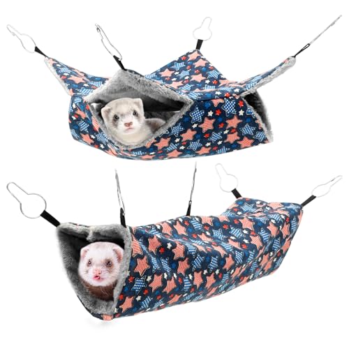 Fyeme 2 Stück Meerschweinchen Hängematte Doppellagig Weich Hamster Hängematte mit Tunnel Ringe Stabil Langlebig Haustierkäfighängematte für Verstecken Spielen Ruhen (Blau) von Fyeme