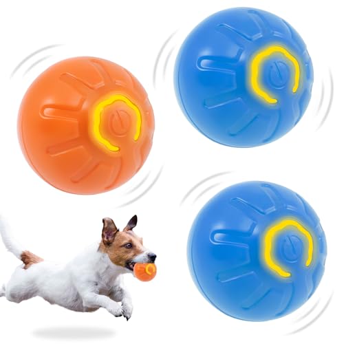 3 Stuck Hundespielzeug Ball Elektrisch Magic Ball Hund USB Aufladung Dynamische Beleuchtung Intelligente Hindernisvermeidung Interaktives Hundespielzeug für Hunde (2 Blau + Orange) von Fyeme