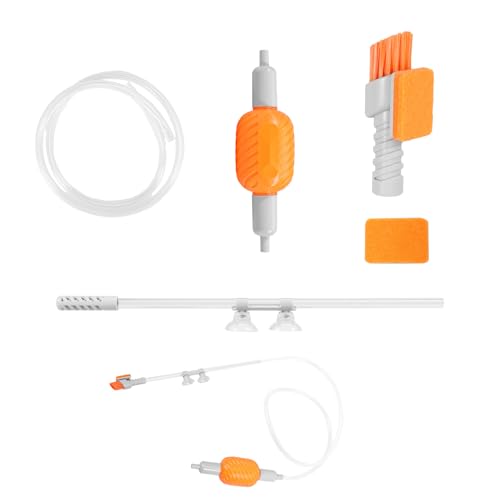 Fyeme Aquarium Reinigungsset Manueller Wasserwechsel Siphon mit Verlängerung Schlauch Reinigung Aquarienzubehör für Wasserwechsel Sandwäsche Fleckenentfernung (1 件 橙色-1套 PVC Eva 鱼缸换水器多功能清洁用品套装 纸盒包装) von Fyeme