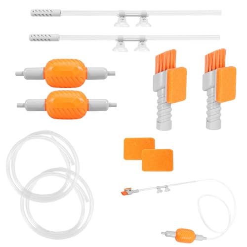 Fyeme Aquarium Reinigungsset Manueller Wasserwechsel Siphon mit Verlängerung Schlauch Reinigung Aquarienzubehör für Wasserwechsel Sandwäsche Fleckenentfernung (1 件 橙色-2套 PVC Eva 鱼缸换水器多功能清洁用品套装) von Fyeme