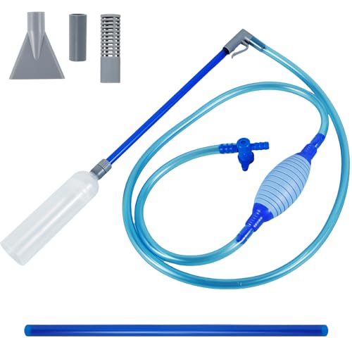 Fyeme Mulmsauger Aquarium 3m Handbuch Mulmsauger mit Verlängerung Schlauch Drücken Airbag Entenschnabel Saugöffnung Einstellbar Wasserventil für Wasserwechsel Sandwäsche Fleckenentfernung (Blau) von Fyeme