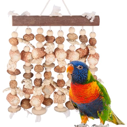 Fyeme Vogelspielzeug Holz 47x25x3cm Papagei Vogelkauspielzeug Hängespielzeug Vogelkäfige Zubehör für Aras Graupapageien Kakadus von Fyeme