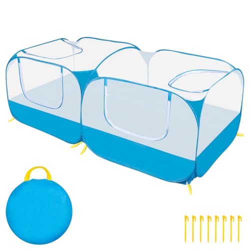 Kleintier Laufstall Popup 73×36×25 Inch Faltbar Hühnerstall mit Aufbewahrungstasche Bodennägel Abnehmbar Freilaufgehege für Kätzchen Welpen Hühner Enten Meerschweinchen Kaninchen (Blau) von Fyeme
