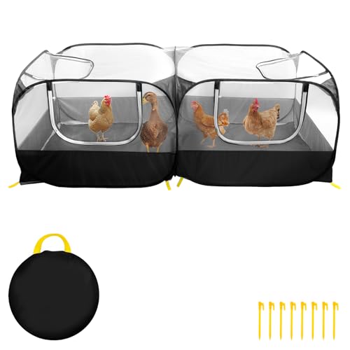 Kleintier Laufstall Popup 73×36×25 Inch Faltbar Hühnerstall mit Aufbewahrungstasche Bodennägel Abnehmbar Freilaufgehege für Kätzchen Welpen Hühner Enten Meerschweinchen Kaninchen (Schwarz) von Fyeme