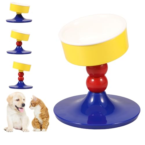 katzennapf 20×18.5×14cm Futternapf Katze Keramik Antirutschmatten Drehung Höhenverstellbares Design Katzen Fressnapf Geeignet für Kätzchen Welpen (B) von Fyeme