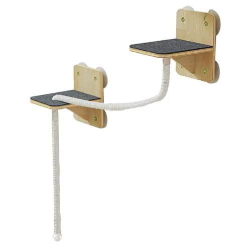 Fyrdyn Wandmontiertes Katzenkletterregal,Indoor Kletterwand Regale für Katzen mit integriertem Kletterturm - Natürliches Kletterspielzeug Für Fensterbereich von Fyrdyn