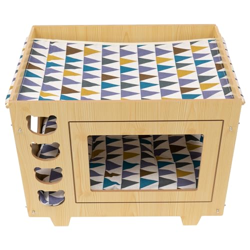 Katzenhaus Haustierhaus für Katzen Katzenhöhle Beige 55 * 40 * 44cm Katzenhütte aus Holz Haustierhaus Katzenhütte Geeignet für die Verwendung in Wohn- und Schlafzimmern Tierhandlungen usw von Fyssnn