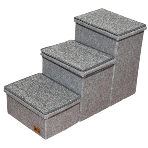 Fzaqwen 3 Stufige Hundetreppe mit Ablagefächern, Abnehmbar, Vielseitig Einsetzbar, mit Verstärkter Oberseite, Leichte Rampe für ältere Katzen, Es, Grau Fzaqwen 3 Stufige Hundetreppe mit Ablagefächern, Abnehmbar, Vielseitig Einsetzbar, mit Verstärkter Oberseite, Leichte Rampe für ältere Katzen, Es, Grau von Fzaqwen
