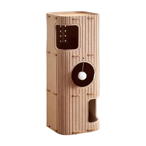 Fzaqwen Katzenhaus, Katzenbaum, Unterschlupf, Kratzfest, Versteck, Hütte, Kratzbaum für Kätzchen mit Hängendem Ballspielzeug für Mehrere Spielende Katzen, Hellbraun, 3 Ebenen Fzaqwen Katzenhaus, Katzenbaum, Unterschlupf, Kratzfest, Versteck, Hütte, Kratzbaum für Kätzchen mit Hängendem Ballspielzeug für Mehrere Spielende Katzen, Hellbraun, 3 Ebenen von Fzaqwen