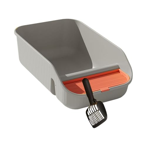 Fzaqwen Katzentoilette für Den Innenbereich mit Schaufel Und Offenem Deckel mit Hohen Seitenwänden für Kleine Katzen, Grau Fzaqwen Katzentoilette für Den Innenbereich mit Schaufel Und Offenem Deckel mit Hohen Seitenwänden für Kleine Katzen, Grau von Fzaqwen