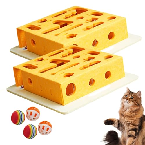 Katzen-Intelligenz-Labyrinth-Box, Katzen-Puzzle-Box, Süßes Interaktives Katzenspielzeug mit Glöckchen Und Regenbogenbällen, Filz-Labyrinth-Spielbereicherungsspielzeug für Den Innenbereich(2pcs) von Fzysjve