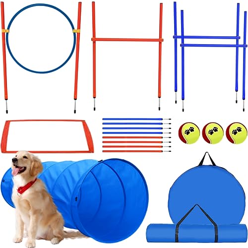 G TALECO GEAR Agility Set Hunde, 7-teiliges Set Agility Ausrüstung für Hunde, Agility Set mit 180CM Hundetunnel, Einstellbar Springring, 3 Einstellbar Hürdenstange, 8 Slalomstangen G TALECO GEAR Agility Set Hunde, 7-teiliges Set Agility Ausrüstung für Hunde, Agility Set mit 180CM Hundetunnel, Einstellbar Springring, 3 Einstellbar Hürdenstange, 8 Slalomstangen von G TALECO GEAR