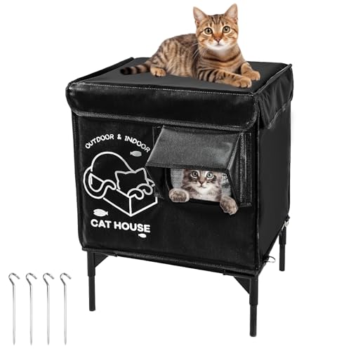 Katzenhaus für den Außenbereich, erhöhtes Wildkatzenhaus wetterfest mit Fluchttür, draußen, wasserdicht, isoliert, streunendes Katzenhaus für den Winter (schwarz) von G2 GO2GETHER