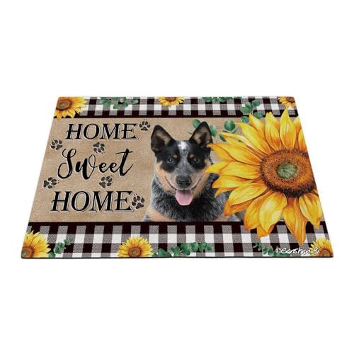 GABSHAIM Fußmatte mit lustigem blauen Heeler-Hund, Sonnenblumen, Willkommensmotiv, Sweet Home, Buffalo Plaid Bodenmatte, Heimdekoration, Teppich, 60 x 40 cm, Stil 1 GABSHAIM Fußmatte mit lustigem blauen Heeler-Hund, Sonnenblumen, Willkommensmotiv, Sweet Home, Buffalo Plaid Bodenmatte, Heimdekoration, Teppich, 60 x 40 cm, Stil 1 von GABSHAIM