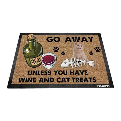 GABSHAIM Fußmatte mit lustiger britischer Kurzhaar-Katze, personalisierbar, Aufschrift "Go Away Unless You Have Cat Treats", Bodenmatte für Haustür, Eingang, Dekoration, 90 x 60 cm von GABSHAIM