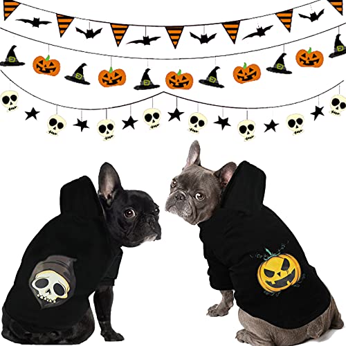 GABraden Halloween-Sweatshirt für Hunde, 2 Stück, geeignet für kleine und mittelgroße Katzen und Hunde (2 Totenköpfe + Kürbis, XS) von GABraden