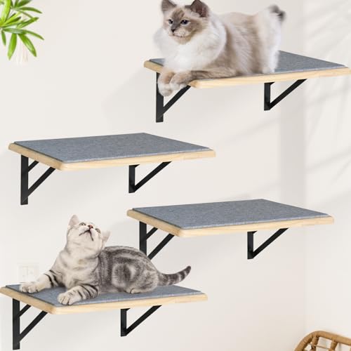 Burlywood Katzenregale: 4er Set Holz Katzenmöbel Indoor - Kletterregal mit Wandmontierter Kratzunterlage & Hängematte für Großkatzen von GADKE