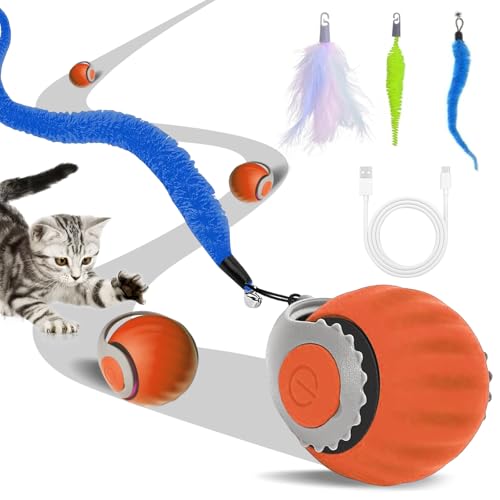 GAESHOW Elektrischer Spielzeugball für Katzen und Hunde, interaktives Spielzeug für Katzen im Innenbereich, 2 Arbeitsmodi, interaktives Katzenspielzeug mit Ersatzschwanz (Orange) von GAESHOW