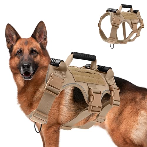 GAESHOW Taktisches Hundegeschirr mit Griff, Verstellbare Sicherheitsgeschirr, No Pull Hundegeschirr Grosse Hunde, Reflektierende Hundegeschirrweste für Mittelgroße Große Hunde (Khaki, XL) GAESHOW Taktisches Hundegeschirr mit Griff, Verstellbare Sicherheitsgeschirr, No Pull Hundegeschirr Grosse Hunde, Reflektierende Hundegeschirrweste für Mittelgroße Große Hunde (Khaki, XL) von GAESHOW