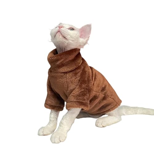 GAGALU Winter-Katzenkleidung, Rollkragen, Katzenpullover, Mantel, Winter, warm, Katzenkleidung, weicher flauschiger Pullover, Shirt, Drak Coffee-L von GAGALU