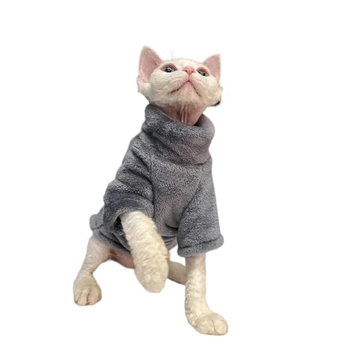 GAGALU Winter-Katzenkleidung, Rollkragenpullover, Mantel, Winter, warm, Katzenkleidung, weicher flauschiger Pullover, Shirt, Grau, Größe XL von GAGALU