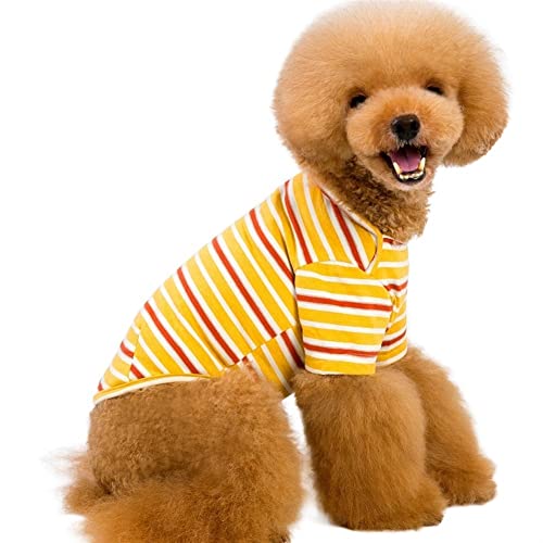 Haustier Hund Kleidung Kleidung Bunte Streifen Pullover Katze Leicht Niedlich Cool Für Teddy Sommer (Color : Yellow, Size : M) von GAGMXE