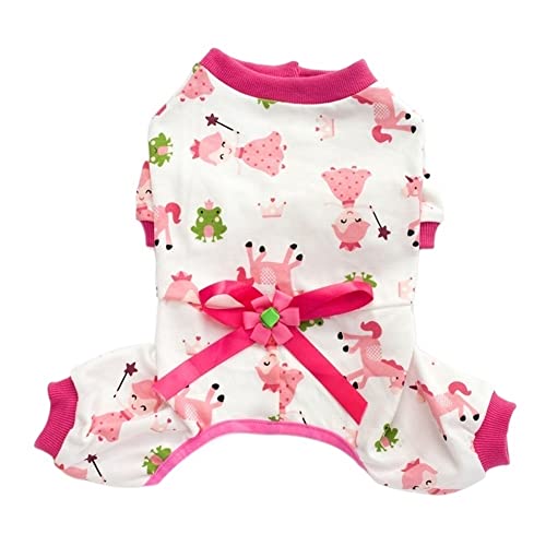 Haustier-Kleidung, Schlafanzug mit Schnappverschluss, Schleife, Fliege, Overall, Katze, Welpe, leicht, cool, für Bulldogge im Herbst (Color : Rosa, Size : S) von GAGMXE