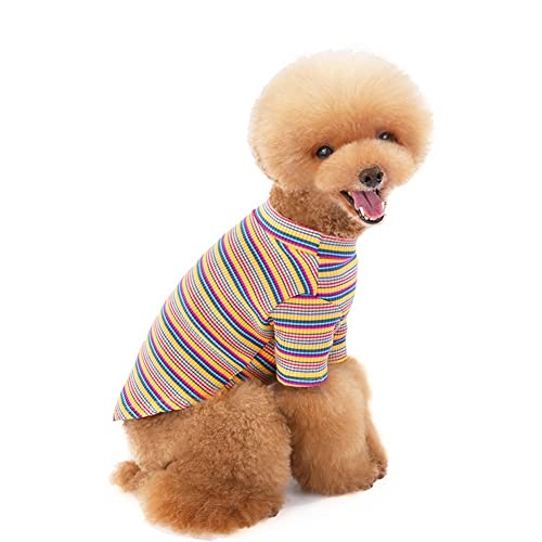 Haustierkleidung, Regenbogen-Streifen-Kintted-Pullover, Kleiner Hund, weich berührend, niedlich für Chihuahua-Sommer (Color : Rosa, Size : L) von GAGMXE