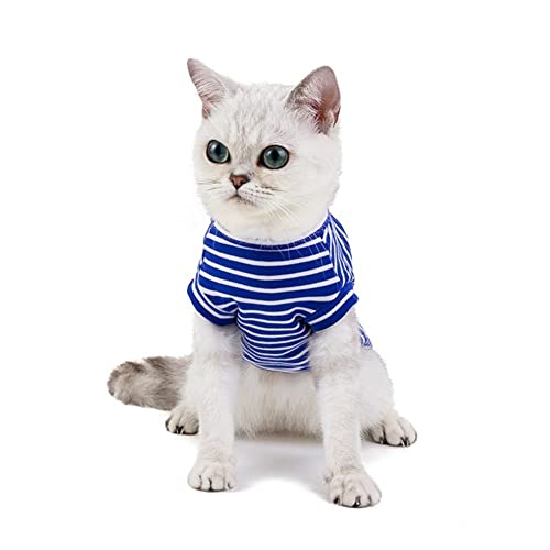 Haustierkleidung, klassischer Pullover mit Streifenmuster, ärmellose Weste, für kleine Hunde, süß, cool, Basic-Stil für Chihuahua, Sommer (Color : Blau, Size : L) von GAGMXE