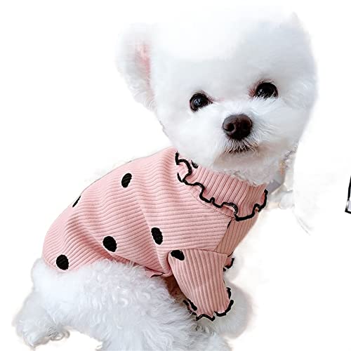Hunde-Haustier-Kleidung, Gepunkteter Rollkragen-Strickpullover, leicht, Basic-Stil für Welpen, für Teddy, Herbst (Color : Rosa, Size : 2XL) von GAGMXE