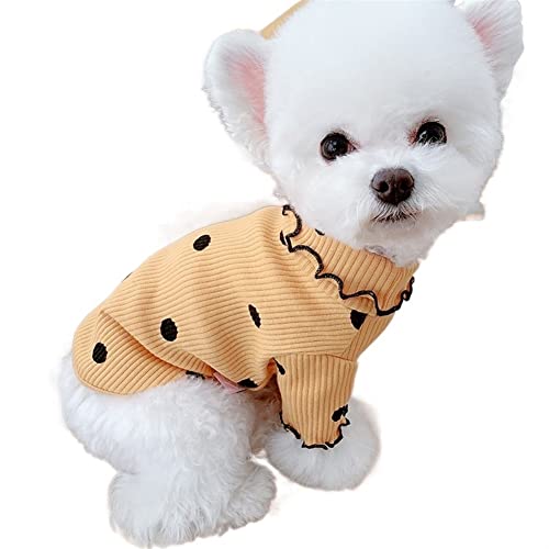 Hunde-Haustier-Kleidung, Gepunkteter Rollkragen-Strickpullover, leicht, Basic-Stil für Welpen, für Teddy, Herbst (Color : Yellow, Size : 2XL) von GAGMXE
