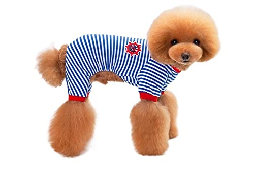 Hunde-Haustier-Kleidung, Hemd, Bunte Streifen, Pyjama mit Ankeranhänger, Overalls, Kleiner Hund, leicht, Basic-Stil für Chihuahua, Herbst (Color : Blau, Size : 2XL) von GAGMXE
