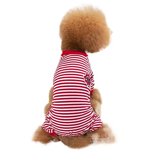 Hunde-Haustier-Kleidung, Hemd, Bunte Streifen, Pyjama mit Ankeranhänger, Overalls, Kleiner Hund, leicht, Basic-Stil für Chihuahua, Herbst (Color : rot, Size : L) von GAGMXE